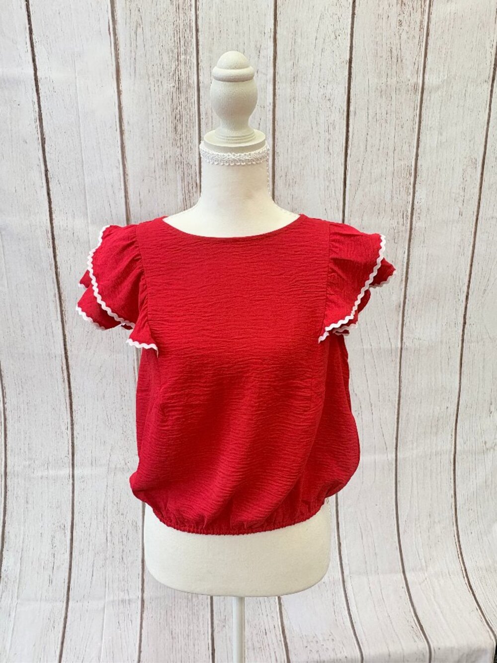 Red Flutter Sleeve Top